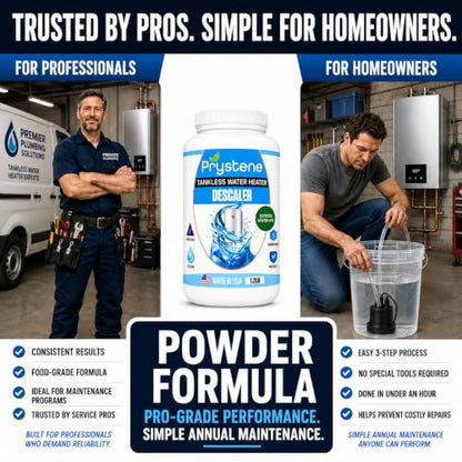 Tankless Water Heater Descaler - Professional Powder Cleaner (1.2 lbs) - Removes Limescale & Restores Efficiency - Compatible with Rinnai, Rheem, Navien, Noritz - Food Grade, Made in USA