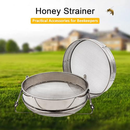 Double Layer Sieve Stainless Steel Honey Strainer | Honey Strainer for 5 Gallon Bucket Beekeeping Equipment Mesh Filter for Beekeepers Honey Extraction