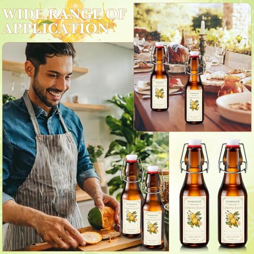 LemonRoad 10 Pcs 8 oz Limoncello Bottles Amber Swing Top Glass Bottles with Labels Airtight Cap Lids for Limoncello Homemade Flip Top Glass for Home Brewing Wedding Baby Shower Housewarming Favors