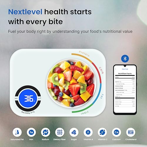 Nutrition Scale – Digital Kitchen Food Scale with App, Smart Food Scale for Calorie & Nutrition Tracking, White - color: White