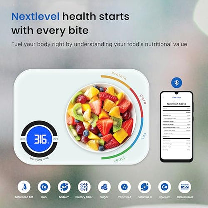 Nutrition Scale – Digital Kitchen Food Scale with App, Smart Food Scale for Calorie & Nutrition Tracking, White - color: White