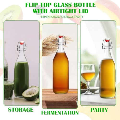 33.75 oz Swing Top Glass Bottle, Flip Top Glass Bottle with Airtight Lid for Fermentation, Kombucha, Vanilla Extract, Mead, Limoncello, Coquito, Vinegar, Mead, Beer, Kefir, Soda, Juice, Oil