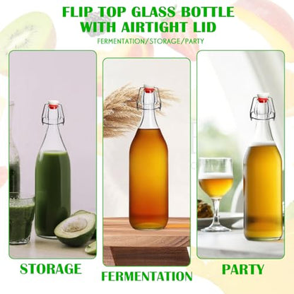 33.75 oz Swing Top Glass Bottle, Flip Top Glass Bottle with Airtight Lid for Fermentation, Kombucha, Vanilla Extract, Mead, Limoncello, Coquito, Vinegar, Mead, Beer, Kefir, Soda, Juice, Oil