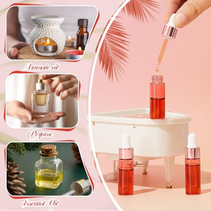 Didaey 100 Pcs 1/2/3/5/10/15 ml Mini Glass Oil Dropper Bottle Bulk, Clear Essential Small Empty Bottles Sample Containers Perfume Liquid Vials with Cap for Traveling (5 ml,Blush Pink) - color: Blush Pink, size: 5 ml