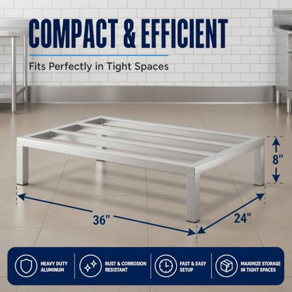 36" x 24" x 8" Aluminum Dunnage Rack – Heavy Duty Floor Storage Stand, NSF for Commercial Use - size: 36"W x 24"D x 8"H