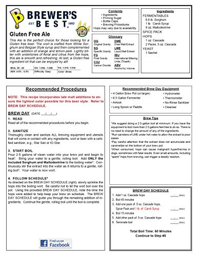 Brewer's Best - 1009 - Home Brew Beer Ingredient Kit (5 Gallon), (Gluten Free Ale) Straw