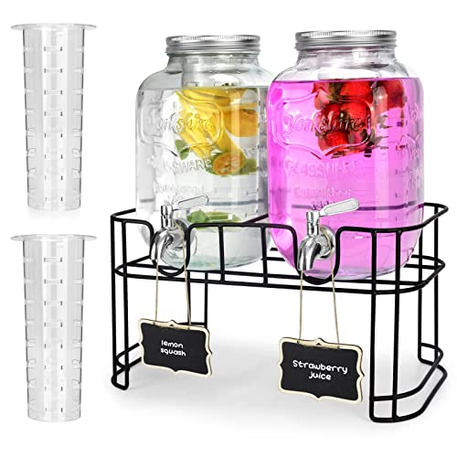 1 Gallon Glass Drink Dispensers For Parties 2PACK.Beverage Dispenser,Glass Drink Dispenser With Stand And Stainless Steel Spigot 100% Leakproof.Lemonade Dispenser With Ice Cylinder.Laundry Detergent - size: 1 Gallon Double With Stand
