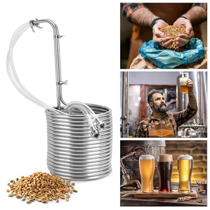 BACOENG 3/8" x 50Ft 304 Wort Chiller, Immerson Chiller, Stainless Steel Tubing Coil for Ice Bath Beer Brewing Tubing Coil, Water Cooler Equipment - size: 3/8" x 50Ft w/ Hose