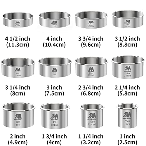 Round Cookie Biscuit Cutter Set 12 Pieces Graduated Circle Pastry Cutters 18/8 Stainless Steel Cookie Cutters1inch - 4 1/2inch Donut Cutter Ring Molds - style: 12pcs(1-4.5in)