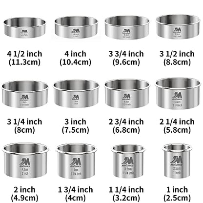 Round Cookie Biscuit Cutter Set 12 Pieces Graduated Circle Pastry Cutters 18/8 Stainless Steel Cookie Cutters1inch - 4 1/2inch Donut Cutter Ring Molds - style: 12pcs(1-4.5in)