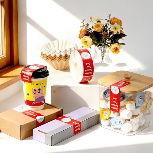500 Pcs Tamper Evident Stickers for Food Delivery 1.5 x 6 Inches Red Tamper-Proof Safe Seal Tape & Labels - for Sealing Drink, Food & Pizza Boxes to Preserve Freshness