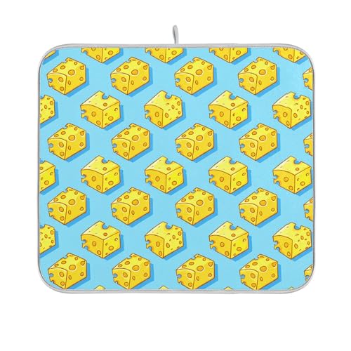 Cartoon Cheese Dish Drying Mat Decor for Kitchen Counter, Absorbent Drainer Pad Protector Dish Drying Pad for Dishes, Utensils, Pots and Pans - size: 16x18 inch