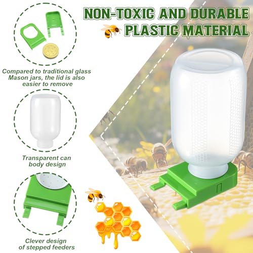 LemonRoad 4 Pcs Honey Bee Feeder for Beekeeping Beehive Entrance Feeder Watering Station with Extra Large Half Gallon Bottle Beekeeping Supplies for Outside Garden Feeding Sugar Syrup