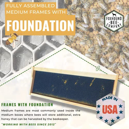 Foxhound Bee Company - Made in USA - Fully Assembled Medium Beekeeping Frames with Double Wax Beeswax Coated Plastic Foundation - 20 Pack - style: Medium - 20 pack