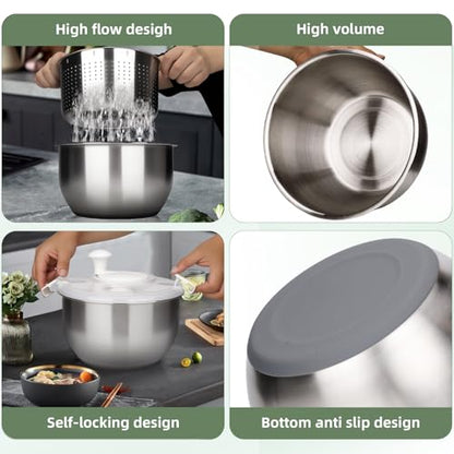 6L-Stainless Steel Salad Rotator, Vegetable Dishwasher,Lettuce Cleaner and Dryer, Kitchen Strainers.