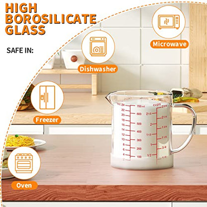 77L Glass Measuring Cup, 2 3/4-Cup/700 ML Liquid Measuring Cups, Measuring Cup With Handle and V-Shaped Spout, Glass Beaker with Three Scales (OZ, Cup, ML), Dishwasher/Freezer/Microwave Safe - size: 2 3/4 Cup / 700 mL