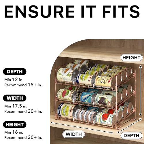 Simple Houseware Stackable Can Organizer Rack for Pantry/Cabinet – 11.5" D x 17" W x 13.75" H, Holds 36 Cans, 3-Tier Can Food Storage Dispenser, Rose Gold - color: Rose Gold