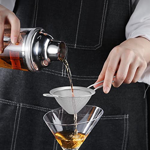TeamFar Fine Mesh Strainer, 3.3’’ Stainless Steel Tea Strainer-Silver, 1PC | Bar Strainer Small Mesh Conical Cone for Cocktail Coffee Juice, Healthy & Dishwasher Safe, Long Handle & Hanging Loop