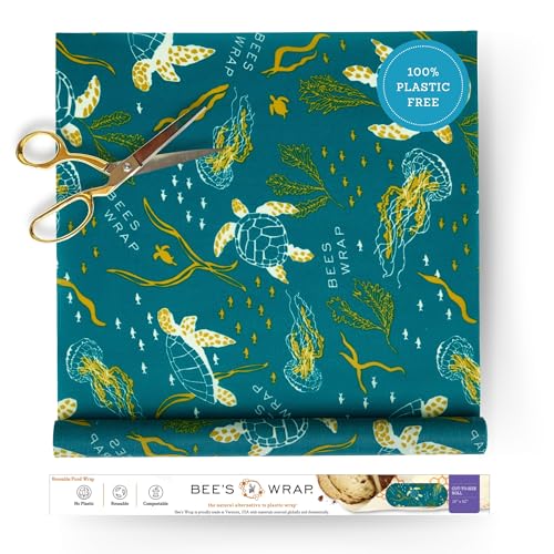Bee's Wrap Beeswax Wraps for Food - Cut to Size 14x52" Beeswax Wrap Roll - Plastic Free Made in USA Reusable Natural Food Wrap - Ocean - style: Ocean