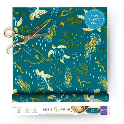 Bee's Wrap Beeswax Wraps for Food - Cut to Size 14x52" Beeswax Wrap Roll - Plastic Free Made in USA Reusable Natural Food Wrap - Ocean - style: Ocean