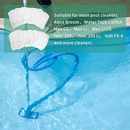 Pool Vacuum Cleaner Micro Filter Bag Compatible with Water Tech Catfish Max CG Aqua Broom & Other Nground or Above Ground Handheld Pool Blasters, 15 Pack, White