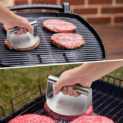 Husfunov Stainless Steel Burger Press, 5.5 Inch Round Smasher,Non-Stick Smooth Hamburger Press,Flat Bottom Without Ridges, for Cooking Burgers, Bacon, Ground Beef, Meats, Sausage and So On - size: 5.5inch-Steel Handle
