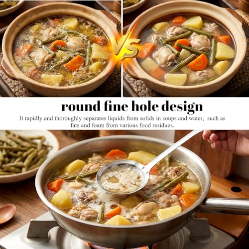 2 Pack Fat Skimmer Spoon Metal Strainer Fine Mesh Large small Stainless Steel Sieve Colander Soup Skimmer Kitchen Gadget for Oil Skimmers Spoon Filte Grease Foam Broth Oil Vegetable Quinoa Tea Juice