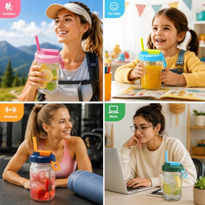 ORIGINAL CREATOR - DIPESI 4 Pack Wide Mouth Mason Jar Drinking Lids, Leak-Proof Covers for Drinking or Storage, Mason Jar Lids with Straw Fits Mason Jars