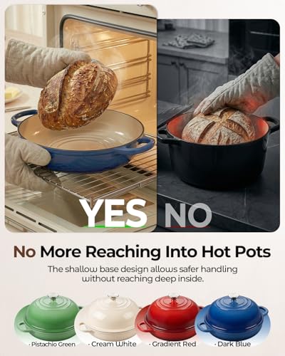 Enameled Cast Iron Bread Oven 5 Qt with Starter Kit, Round Dutch Oven with Lid for Sourdough Baking, Baking Kit Includes Silicone Sling, Banneton & Lame, Complete Artisan Bread Set - color: Blue, size: Bread Oven & Baking Kit