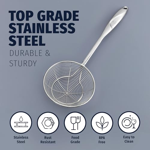 Zulay Kitchen Premium Stainless Steel Skimmer Strainer Ladle - 15” Large Straining Spoon for Frying, Boiling & Blanching - Durable, Rust-Resistant & Heat-Proof Kitchen Tool for Everyday Use - size: Skimmer Strainer