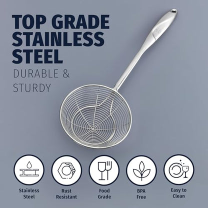 Zulay Kitchen Premium Stainless Steel Skimmer Strainer Ladle - 15” Large Straining Spoon for Frying, Boiling & Blanching - Durable, Rust-Resistant & Heat-Proof Kitchen Tool for Everyday Use - size: Skimmer Strainer