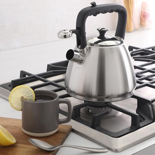 Mr. Coffee Armidale 2.5QT Whistling Tea Kettle, Large Brushed Stainless Steel Kettle for Stovetop, Durable Fast-Boil Tea Pot - color: Brushed Satin (Armidale), size: 2.6 Quarts
