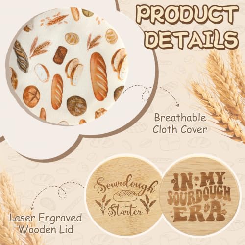 Teecyhooo 2 Set Sourdough Starter Jar Kit, Wide Mouth Fermentation Baking Jar with Spatula, Cloth Cover & Bamboo Lid, Band, Date Tracker, Sourdough Bread Supplies for Sour Dough Lover (34 oz,Style A) - size: 34 oz
