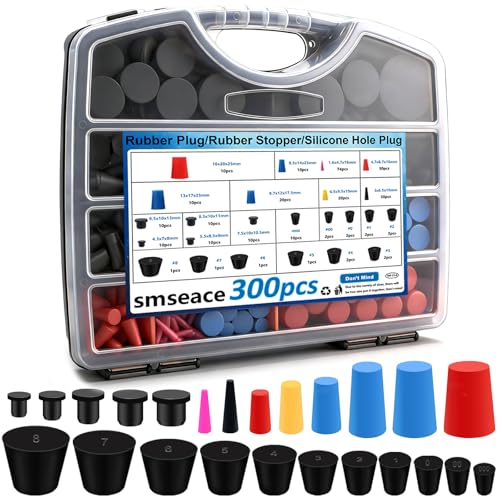 smseace 300Pcs Rubber Plug/Silicone Hole Plug/Solid Rubber Stoppers 3-Type 24-Sizes High-Temperature Resistant Soft Flexible Stopper Packed in Handheld Toolbox - size: 300Pcs