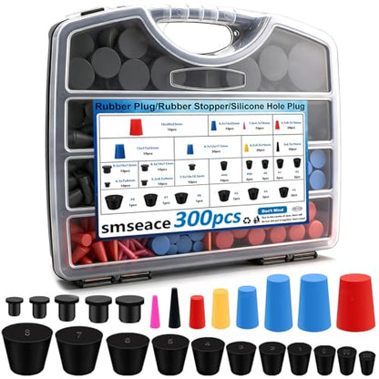 smseace 300Pcs Rubber Plug/Silicone Hole Plug/Solid Rubber Stoppers 3-Type 24-Sizes High-Temperature Resistant Soft Flexible Stopper Packed in Handheld Toolbox - size: 300Pcs