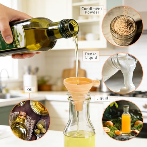 Douji 6PCS Silicone Collapsible Kitchen Funnel Set, Food Grade Silicone Funnels for Liquid Transfer Filling Water Bottle Kitchen Gadgets Accessories