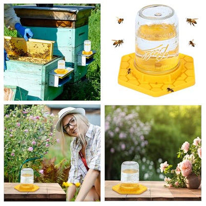Leinuosen 4 Pcs Bee Feeder for Mason Jar Bee Watering Station for Garden, Sugar Water Feeder Yellow Silicone Hive Drinker for Beekeeping Outside