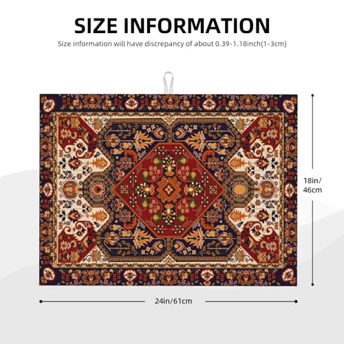 Persian Carpet Design Dish Drying Mat Tribal Texture Boho Persian Rust Carpet Drying Rack Pad Countertop Dishes Ultra Absorbent Microfiber Kitchen Counter Mat 18x24 Inch - color: Brown Red