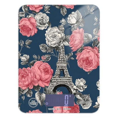 Food Scale Kitchen Scale for Baking Cooking Digital Food Weighing Measuring Scale Small Waterproof Electric Food Scale Blue French Eiffel Tower and Roses - color: Blue French Eiffel Tower and Roses