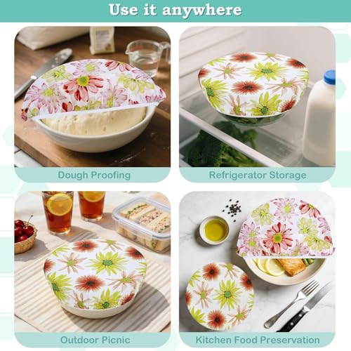 2 Large Reusable Beeswax Bowl Covers for Bread Proofing, 10/12 Inch Elastic Beeswax Wraps Cotton Cloth Sourdough Bowl Covers for Proofing Baskets, Mixer Bowls, Food Storage Containers - color: Daisy