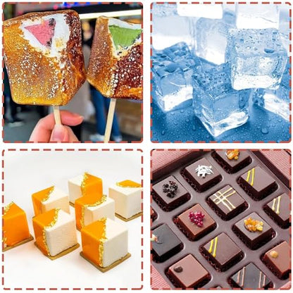 Square Silicone Mold, Cube Mousse Cake French Dessert Baking Molds, 2 Pack 15 Cavity Lollipop Silicone Molds for Soap, Candy Chocolate Cubes, Ice cream,Truffle,Brownie
