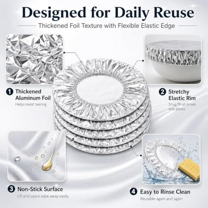 Reusable Aluminum Foil Food Covers, Reusable Elastic Food Storage Covers, Plastic Bowl Covers with Elastic Edging Stretch Plastic Wrap Bowl Covers (50PCS) - color: 50PCS