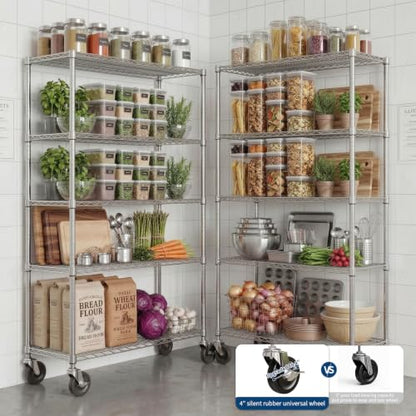 Garvee 5-Tier Metal Shelving with Wheels, Adjustable Storage Shelves Heavy Duty 2000LBS, Chrome Plating Utility Rack NSF Wire Shelving, for Kitchen, Garage, Pantry, Commercial, 47.2" Wx17.7 Dx70.9 H - size: 17.7"Dx 47.2"W x 70.9"H - 5 Tier