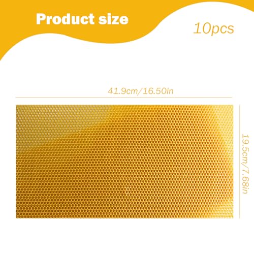 Beeswax Sheets 10Pcs 16.5x7.7in Natural Wax Foundation for Bee Frames Yellow Beeswax for Candle Making, Bee Hive Frames Beekeeping Supplies