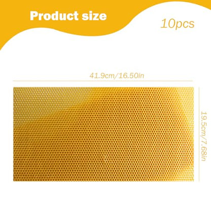 Beeswax Sheets 10Pcs 16.5x7.7in Natural Wax Foundation for Bee Frames Yellow Beeswax for Candle Making, Bee Hive Frames Beekeeping Supplies
