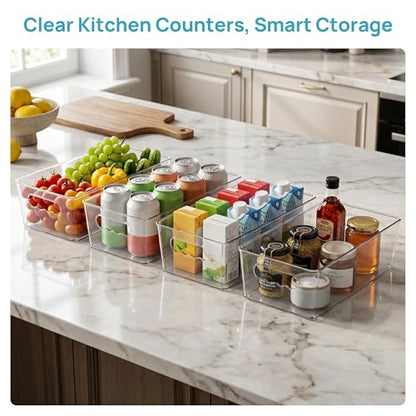 Vtopmart 4pcs Clear Organizers and Storage Bins, Plastic Storage Containers with Handles for Fridge, Freezer, Pantry, Cabinet, Kitchen Organization - size: Without Lid