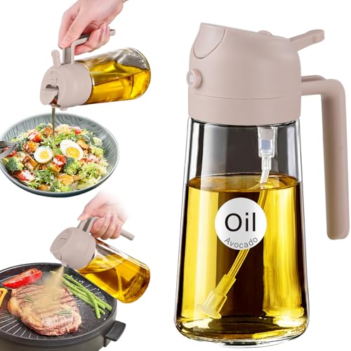 YARRAMATE 16oz/470ml Glass Olive Oil Sprayer for Cooking with Stickers, 2 in 1 Oil Dispenser for Kitchen Gadgets, Food Grade Premium Spray Bottle for Salad, Frying, BBQ (LotusRootPink) - color: 13_LotusRootPink