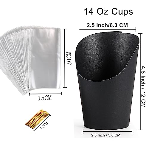 Disposable Charcuterie Cups 60 PCS with 200PCS Sticks and 60PCS Bags | 14 oz Kraft Paper Snack Boxes Appetizers Cup French Fry Holder with Cocktail Skewers Toothpicks Tooth Picks, Black - color: Black, size: 14 Oz 60 Pcs Set