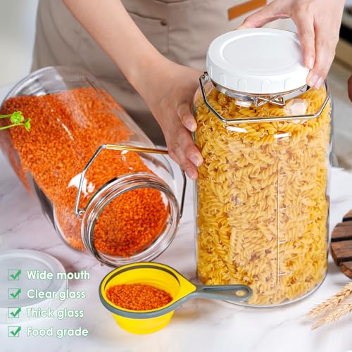 Qianfenie 1.5 Gallon Glass Jar with Lid Wide Mouth, Large Mason Jar with Airtight Screw Lid and Handle, Big Storage Jar with 2 Scale Marks for Kitchen Food, Pantry Organization (5700ML/192OZ)