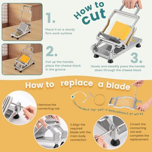 Huanyu Commercial Cheese Slicer Butter Cutter with 316 Stainless Steel Wire 3/8 IN&3/4 IN Blades Replaceable Block Cheese Cutting Board Aluminum Alloy Body Home&Restaurant Kitchen Cooking Baking Tool